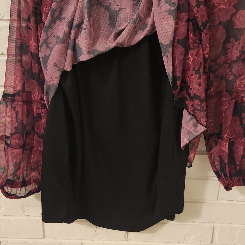 Floral Sheer Women's Top - Pink and Black - Picture 7 of 10